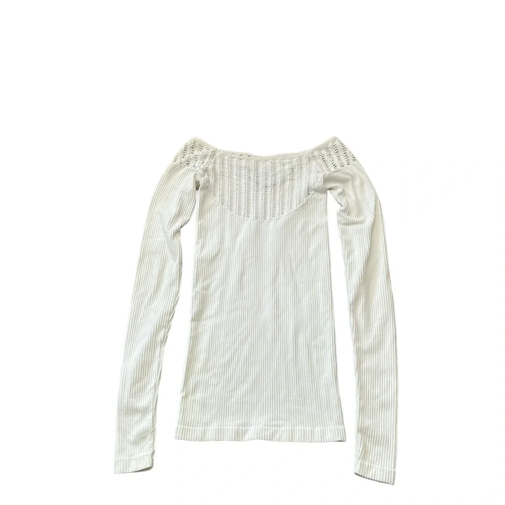 FREE PEOPLE Laser Cut Out Ribbed Long Sleeve Top Shirt